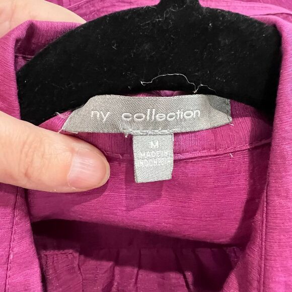 NY Collection Purple Orchid Short Sleeve Button Front Cotton Blend Dress - Picture 3 of 9